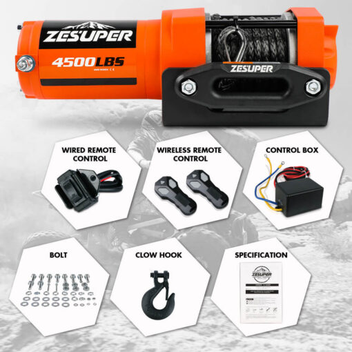 ZESUPER 12V 4500lb Winch with Nylon Rope – image 2