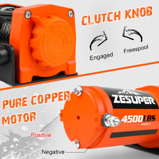 ZESUPER 4500lb Electric Winch with Synthetic Rope – image 3