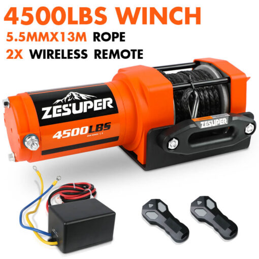 ZESUPER 4500lb Electric Winch with Synthetic Rope – image 7