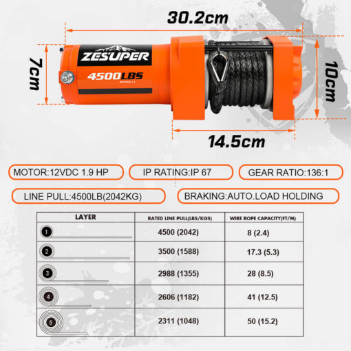 ZESUPER 4500lb Electric Winch with Nylon Rope – image 4