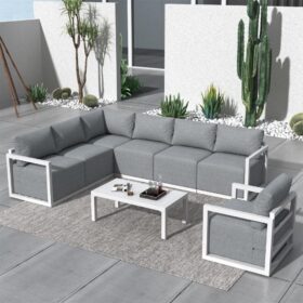 Dreamo 7 Seat Aluminium Lounge Set White – image 1