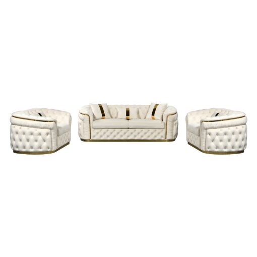 Melbournians Duke Beige Velvet Sofa Set with Gold Trim – image 1