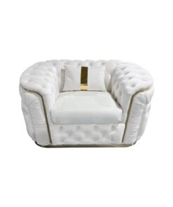Melbournians Duke Beige Velvet Sofa Set with Gold Trim - Image 3