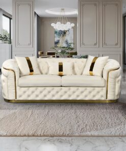 Melbournians Duke Beige Velvet Sofa Set with Gold Trim - Image 8