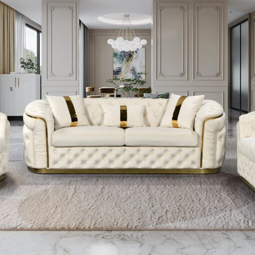Melbournians Duke Beige Velvet Sofa Set with Gold Trim – image 8
