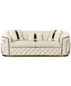 Melbournians Duke Beige Velvet Sofa Set with Gold Trim - Image 9