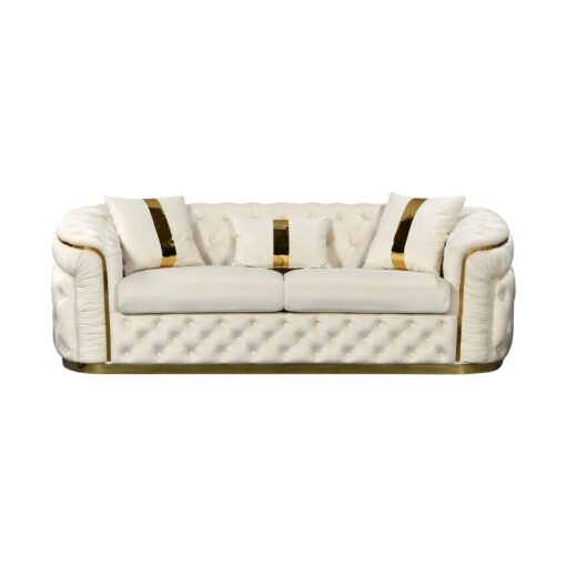 Melbournians Duke Beige Velvet Sofa Set with Gold Trim – image 9