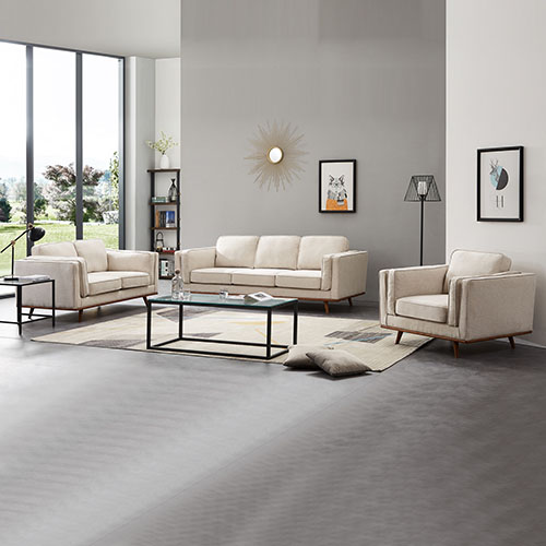 3+2 Beige Fabric Sofa Set with Wooden Frame – image 2