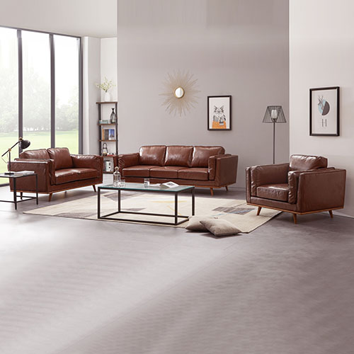 3+2 Seater Brown Leather-Style Sofa Set – image 2