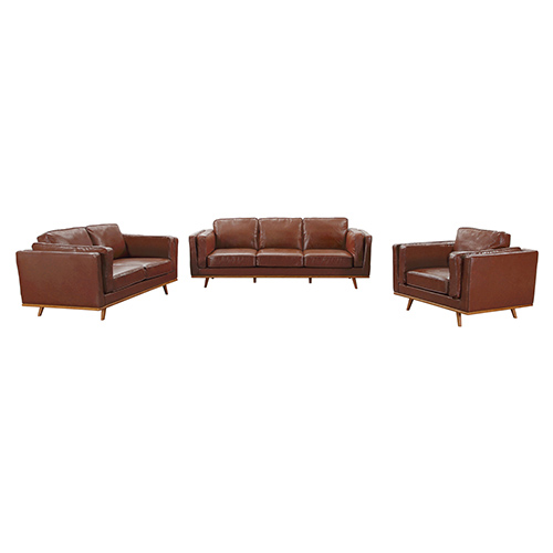 3+2 Seater Brown Leather-Style Sofa Set – image 1