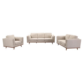 3+2+1 Beige Fabric Lounge Set with Wooden Frame – image 1