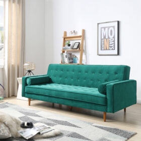 3 Seater Green Velvet Sofa Bed with Button Tufting – image 1