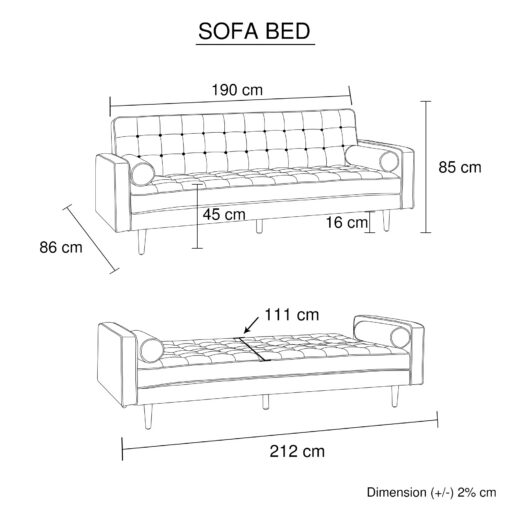 3 Seater Green Velvet Sofa Bed with Button Tufting – image 6