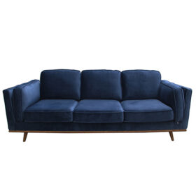 3 Seater Soft Blue Velvet Sofa with Wooden Frame – image 1