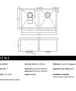 Brienz Handmade Double Sink in 304 Stainless Steel - Image 11