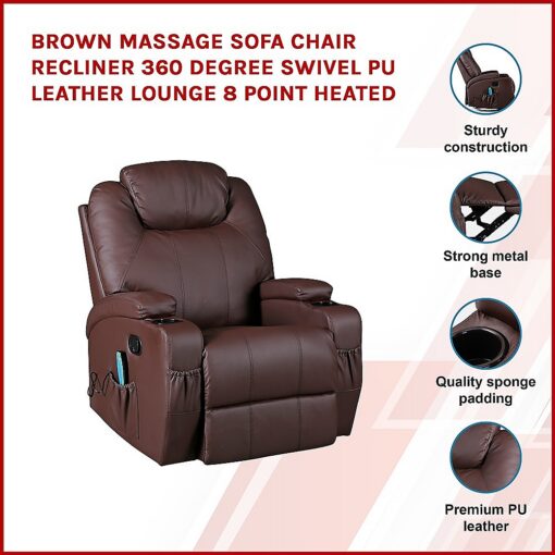 Palermo Brown Massage Recliner Chair with 8 Point Heat – image 3