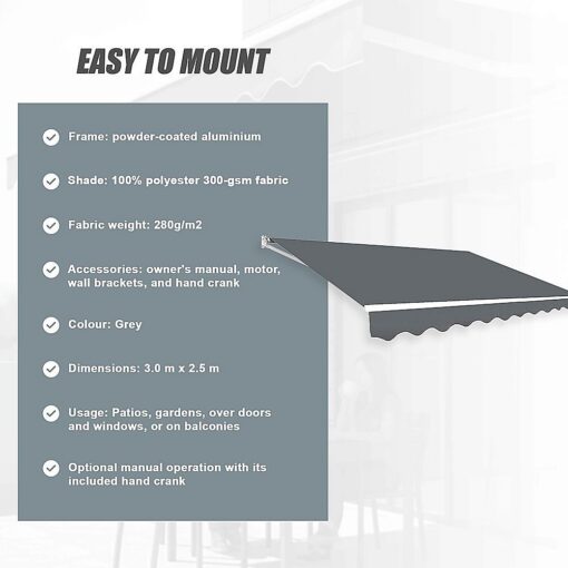 Bariloche Motorised Folding Arm Awning 3 x 2.5m – image 11