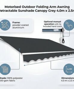 Bariloche Motorised Folding Arm Awning 4m Grey - Image 9