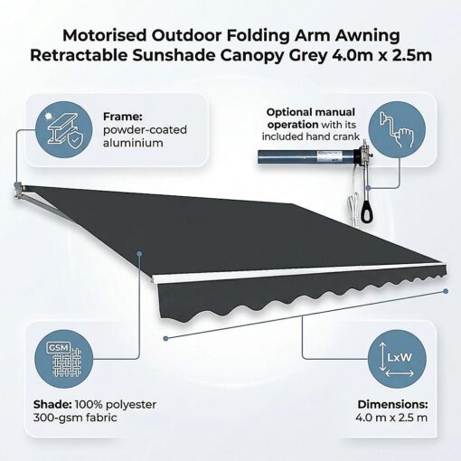 Bariloche Motorised Folding Arm Awning 4m Grey – image 9