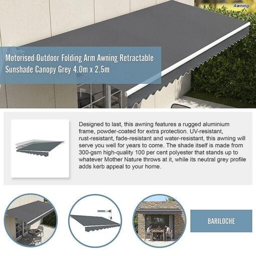 Bariloche Motorised Folding Arm Awning 4m Grey – image 10