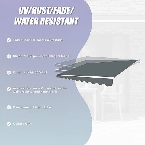 Bariloche Motorised Folding Arm Awning 4m Grey – image 11