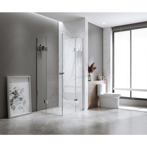 V63-909561-00.jpg Della Francesca 120cm Corner Shower Screen, Gold Channels – image 1