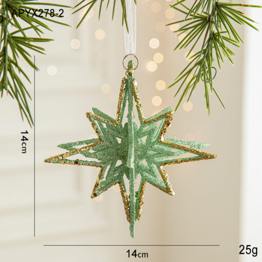 V888-ELOSUNG10505-205340-00.jpg Elosung 5 Piece Green Glitter Star Ornaments – image 1