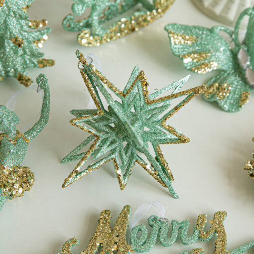 Elosung 5 Piece Green Glitter Star Ornaments – image 2