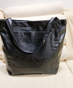 Elosung Black PU Leather Tote Bag - Image 1