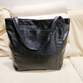 Elosung Black PU Leather Tote Bag – image 1