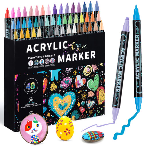 Elosung Dual Tip Acrylic Markers, 48 Colours – image 1
