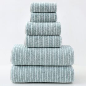 Elosung Cotton Striped Towel Set, 6 Piece Green – image 1
