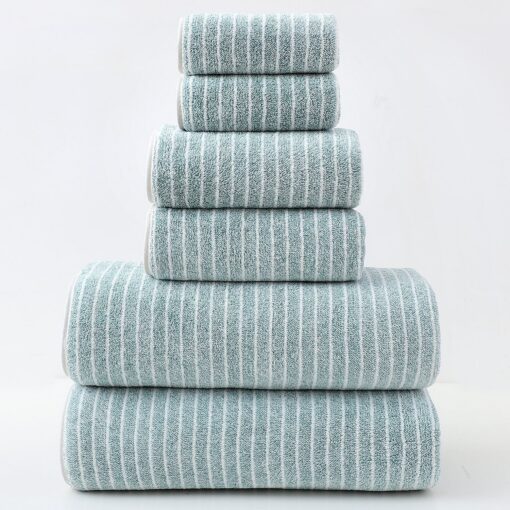 Elosung Cotton Striped Towel Set, 6 Piece Green – image 1