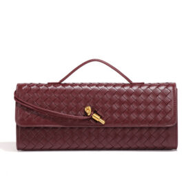 Elosung Woven PU Leather Clutch, Wine Red – image 1