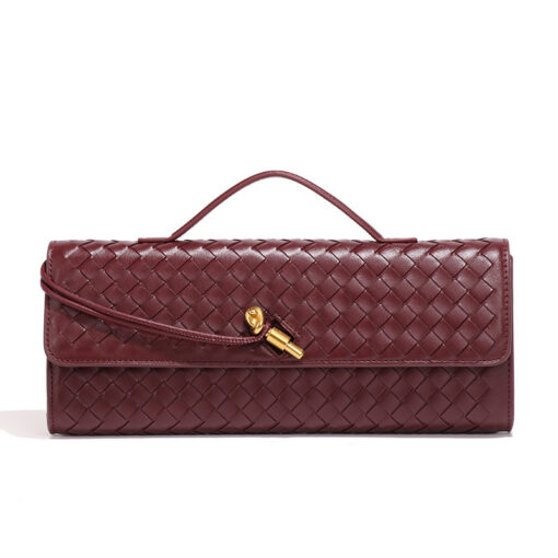 Elosung Woven PU Leather Clutch, Wine Red – image 1