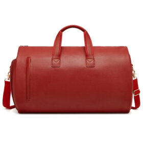 Elosung Red PU Leather Duffel Bag with Shoe Compartment – image 1