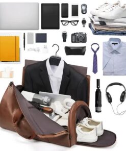 Elosung Red PU Leather Duffel Bag with Shoe Compartment - Image 4