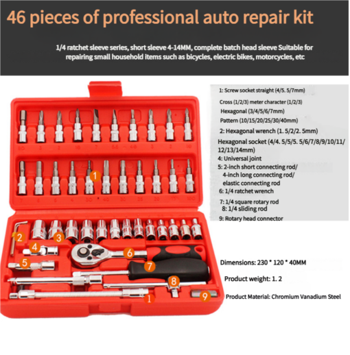 Elosung 46-Piece 1/4in Socket Set with 72-Tooth Ratchet – image 4