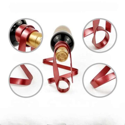 Elosung Red Ribbon Steel Wine Bottle Holder – image 2