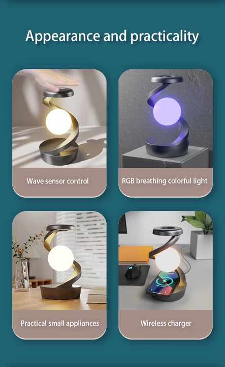 Elosung Grey Rotating RGB Levitation Lamp – image 3