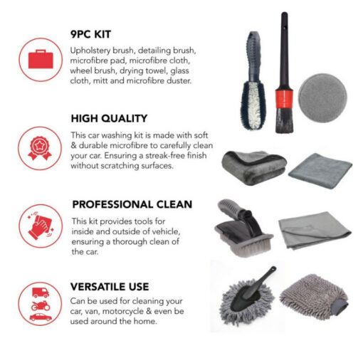 Elosung 9-Piece Car Wash Kit with Wheel Brushes – image 3