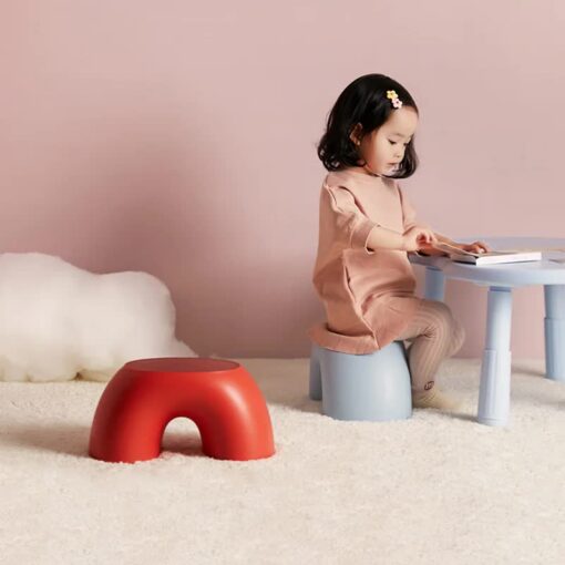 Elosung Red Round Footstool with Anti Slip Base – image 4