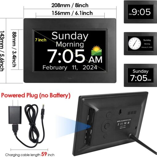 Elosung 7 Inch Digital Day Clock Auto Dimming – image 2