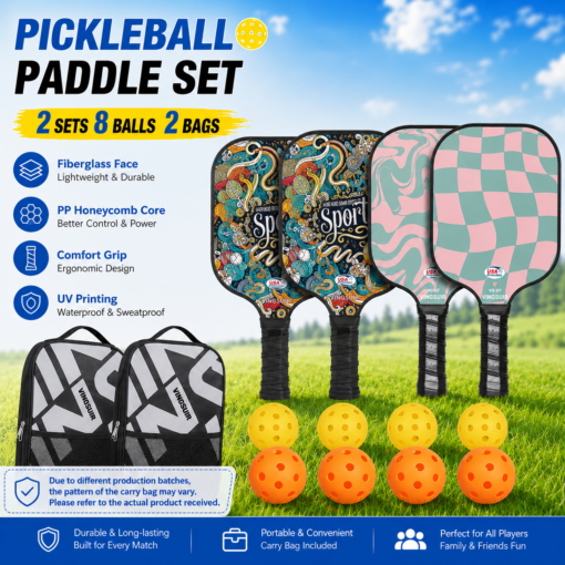 V888-ELOSUNG18557-00.png Elosung Pickleball Paddle Set with Honeycomb Core – image 1