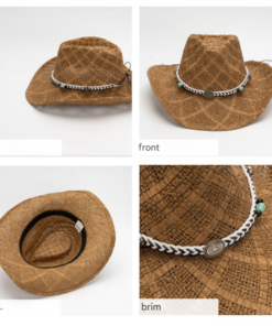 Elosung Handmade Straw Cowboy Hat, 58-59cm - Image 3