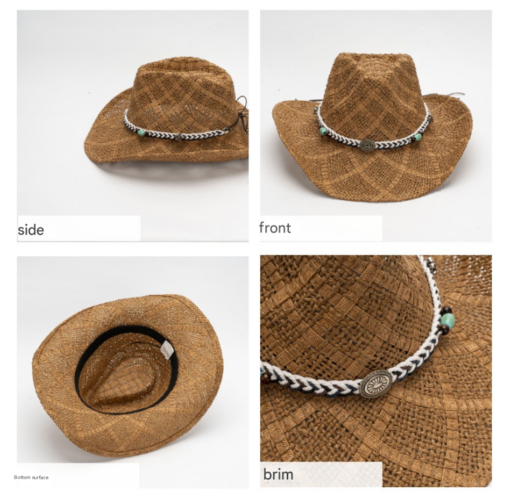 Elosung Handmade Straw Cowboy Hat, 58-59cm – image 3