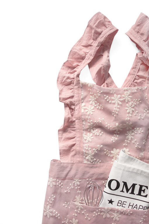 Elosung Pink Lace Ruffle Apron with X Back – image 2