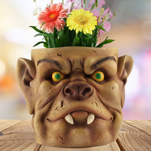 Elosung Goblin Head Planter Pot in Brown Resin – image 1
