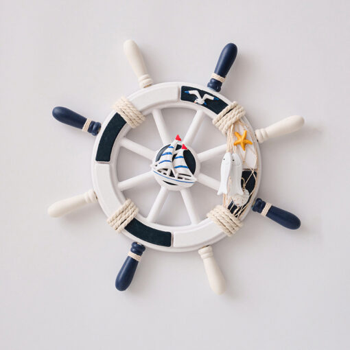 Elosung Wooden Ship Wheel Wall Decor 34cm – image 1