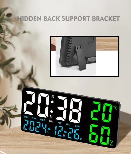 Elosung LED Wall Clock with Temperature and Humidity – image 4